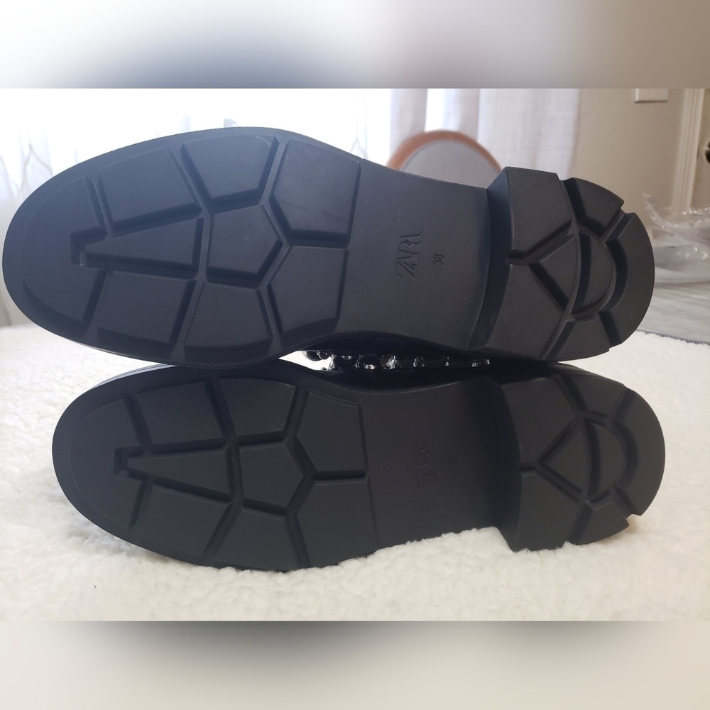 NWT Zara Black Leather Faux Pearl Accents Ankle Boots Size 38 - Picture 11 of 13